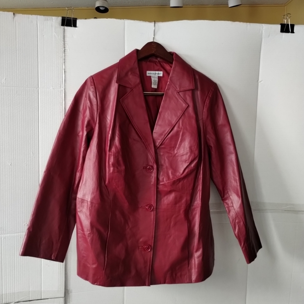 Jessica Landon Women's Red Leather Jacket SZ 14 Chic Office Academia Church
